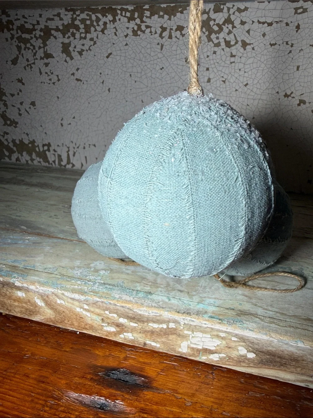 🎄3 Light Blue Decorative Fabric Holiday Ornament with Snowy Top 4”
